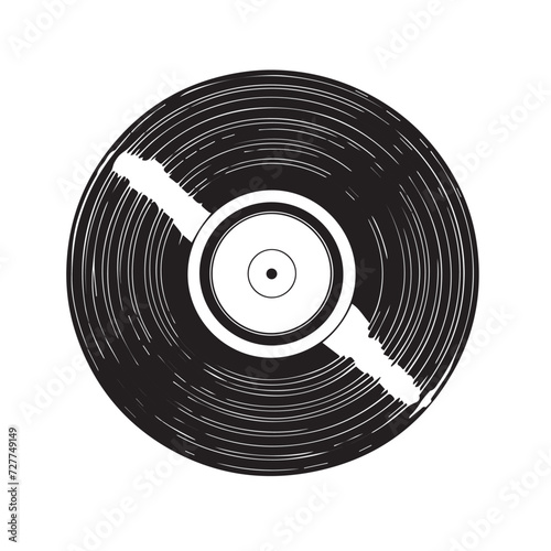 Vinyl record in cartoon, doodle style . Image for t shirt. Isolated 2d vector illustration in logo, icon, sketch style, Eps 10, black and white. AI Generative