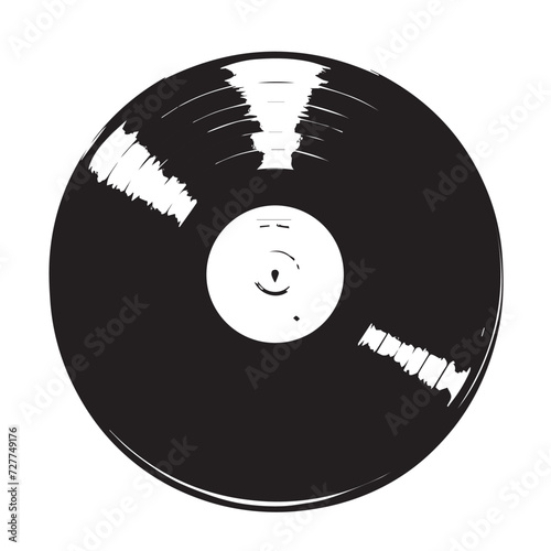 Vinyl record in cartoon, doodle style . Image for t shirt. Isolated 2d vector illustration in logo, icon, sketch style, Eps 10, black and white. AI Generative