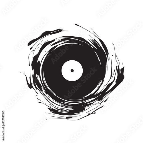 Vinyl record in cartoon, doodle style . Image for t shirt. Isolated 2d vector illustration in logo, icon, sketch style, Eps 10, black and white. AI Generative photo
