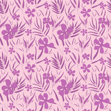 Seamless square pattern with elegant pink leaves and flowers.Pattern on changeable pink background.Elegant texture for printing on fabric,paper.Flat illustration style. Floral botanical pattern.