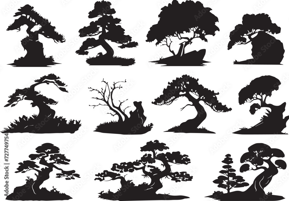 Fototapeta premium Set Trees. Hand drawn vector illustration
