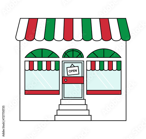 Open door and Italian display window vector illustration