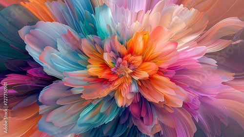 Abstract explosion of digital flowers, blooming in a riot of colors and shapes on a virtual canvas