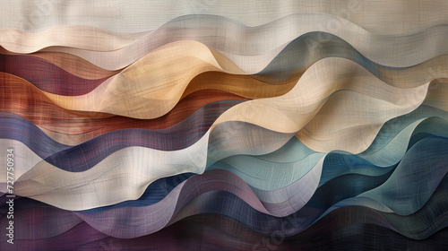 Abstract pattern av colorful waves, tapestry woven from threads of light, shadow, and color, undulating in a digital breeze photo