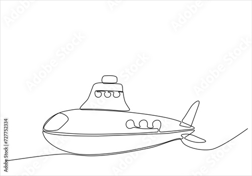 continuous line submarine hand drawn vector illustration © amai line art