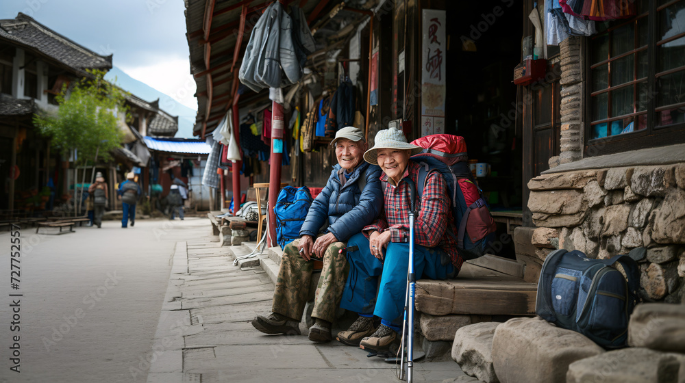 Obraz premium smiling asians at the street in the city