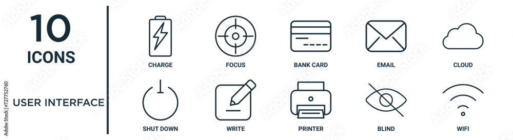 Vecteur Stock user interface outline icon set such as thin line charge ...