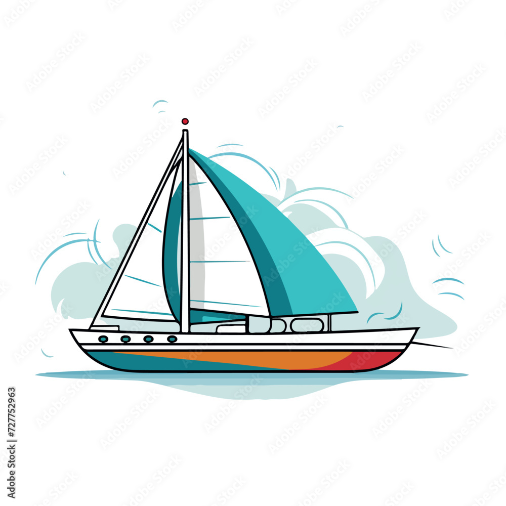 Fototapeta premium Catamaran in cartoon, doodle style. Image for t shirt. Isolated 2d vector illustration in logo, icon, sketch style, Eps 10. AI Generative
