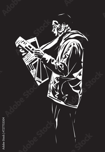 the newspaper keeps the man in attention, the man is keen on reading, the newspaper