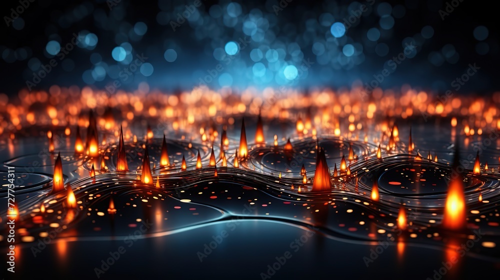 Obraz premium Futuristic Digital Cityscape with Glowing Neon Lights – AI-Powered Smart City, Data Network, and Cyber Technology Concept for Innovation & Connectivity