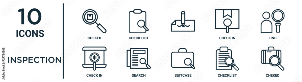 inspection outline icon set such as thin line cheked, , find, search ...
