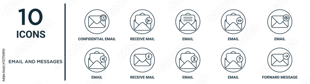 email and messages outline icon set such as thin line confidential ...