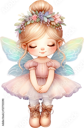 Fairy and Flowers watercolor illustration for girls. Cute little fairies watercolor illustration, graphic, children artworks, posters, greeting cards prints.