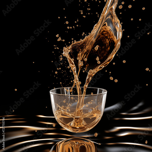 Crystal flute filled with bubbly champagne, beside a white wine glass with ice cubes and a splash of water