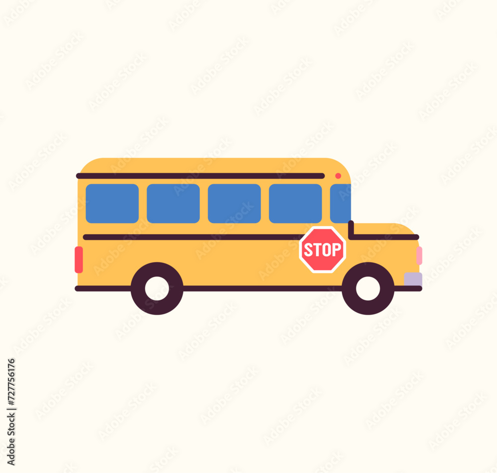 School bus and yellow school bus transport children, back to school concept flat vector illustration.