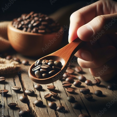 Coffee bean in a wooden spoon