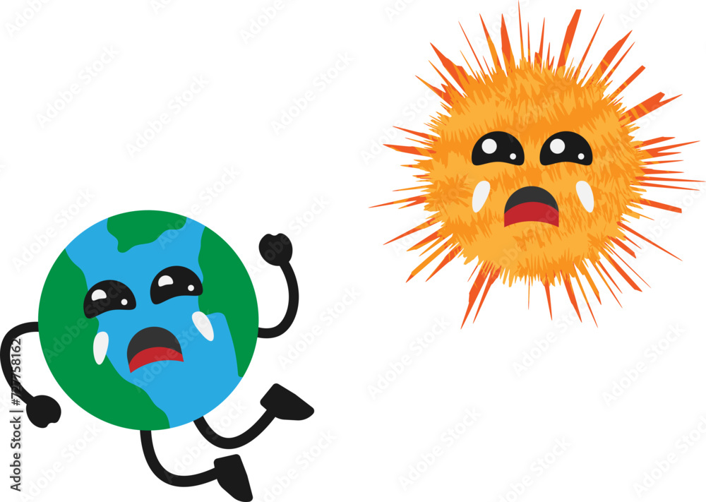 Sad Earth Character Cartoon