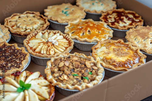 A Box of Diverse Apple Pies Showcasing Various Flavors and Toppings, Eliciting the Imagination of a Culinary Adventure.