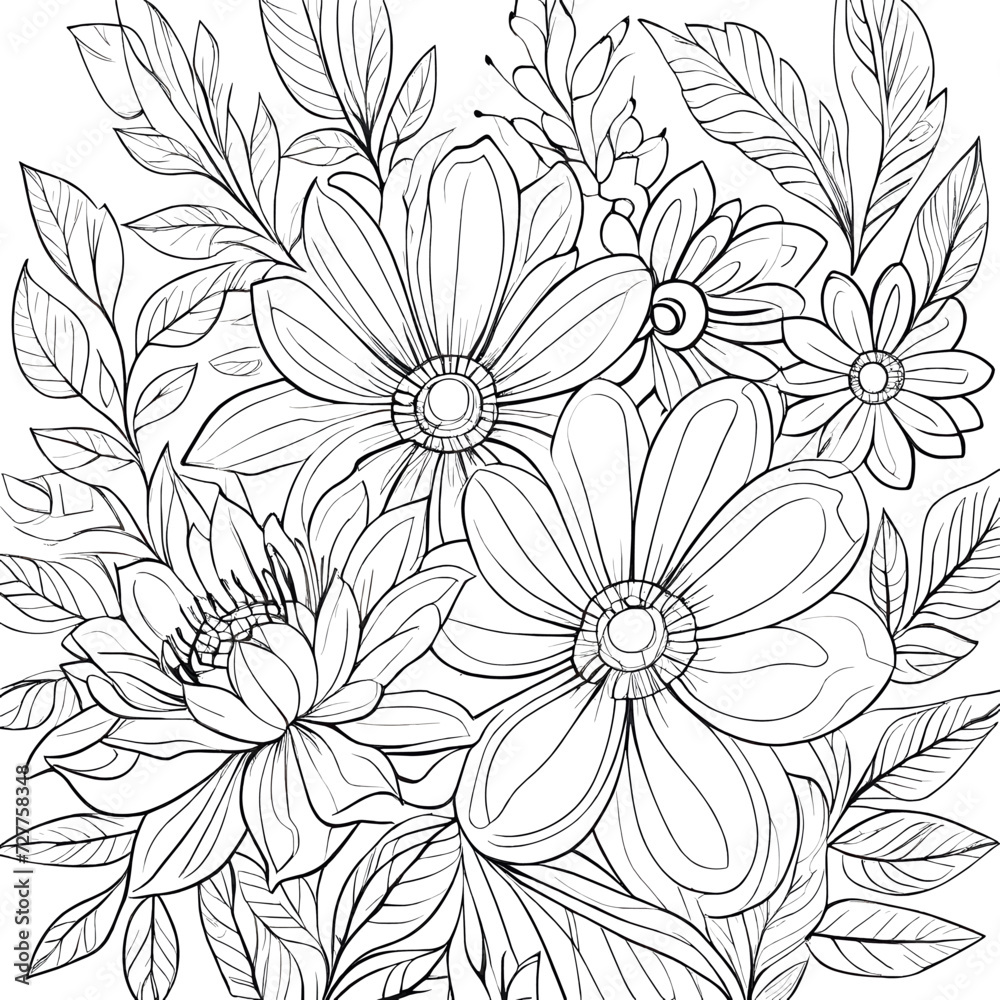 Fototapeta premium Luxury floral coloring book pages line art sketch