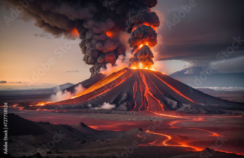 Wybuch wulkanu i popękana ziemia. photo