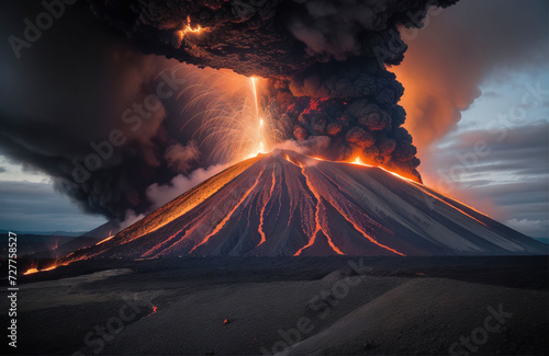 Wybuch wulkanu i popękana ziemia.