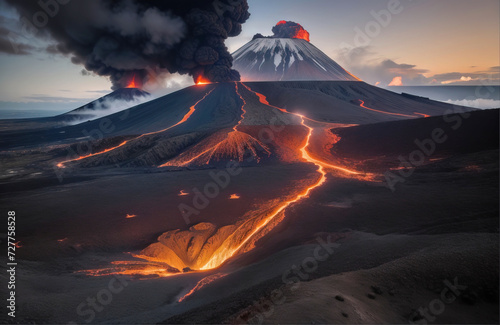 Wybuch wulkanu i popękana ziemia.