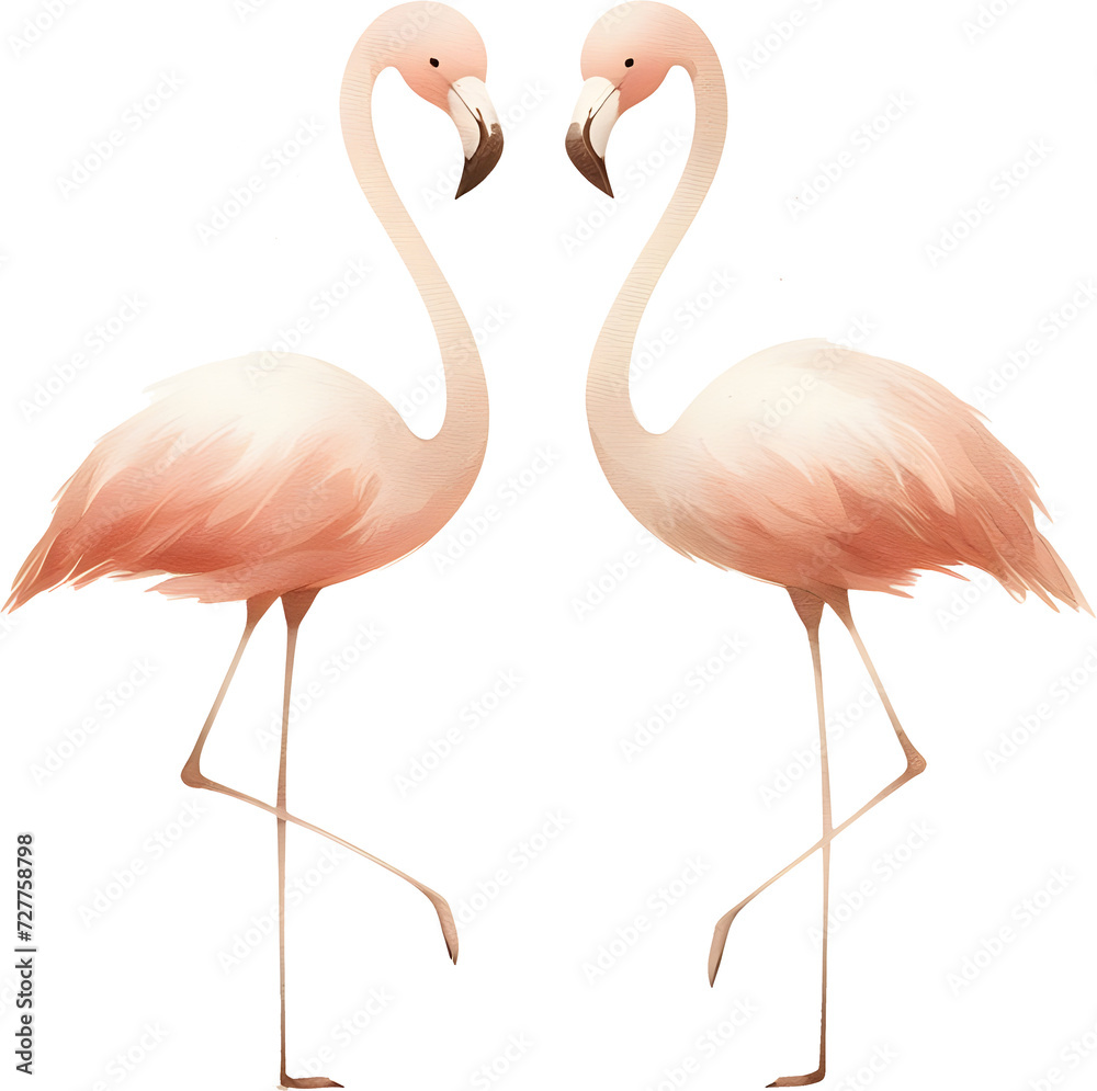 Obraz premium Lovely set with 2 cute pink flamingos.Cartoon birds.Perfect for your project,wedding,print,scrapbook,baby shower,Birthday card,invitations,greeting card and much more.