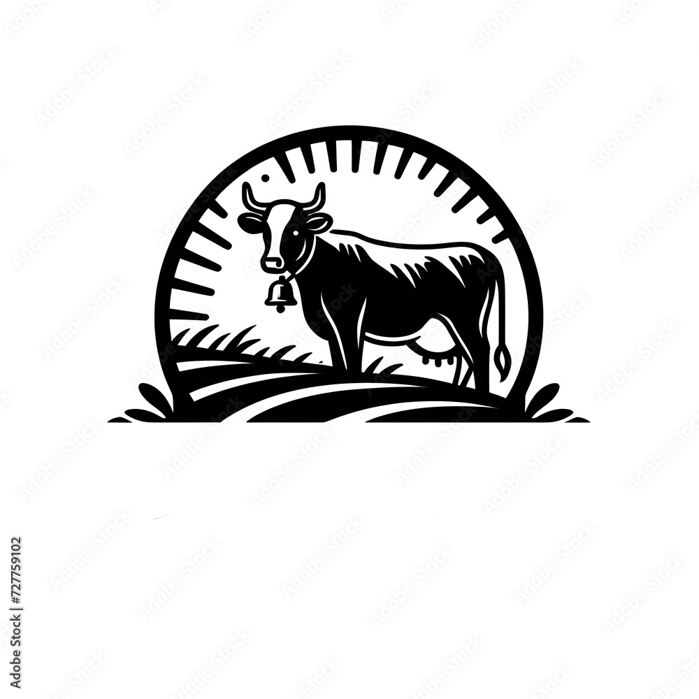 Obraz premium line art drawn illustration a cow Standing in a field. logo style