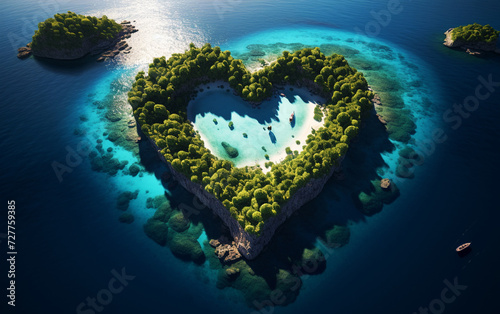 Tropical Romance: Aerial View of Heart-shaped Island © GIGASTOCK