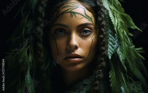 Whimsical Fern and Ivy Braids  High Detail Woman s Portrait