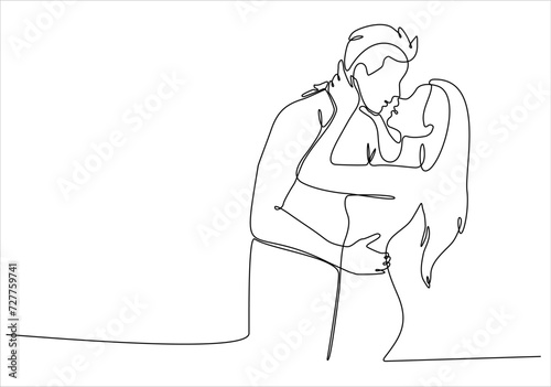 continuous line a couple kissing