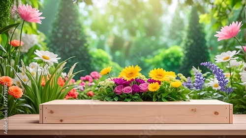 studio-podium-for-displaying-products-surrounded-by-a-lush-flower-garden-soft-focus-blooms