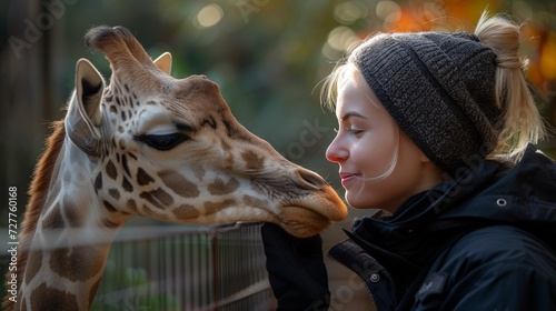 Zookeeper feeding giraffe at zoo Generative AI © AlexandraRooss