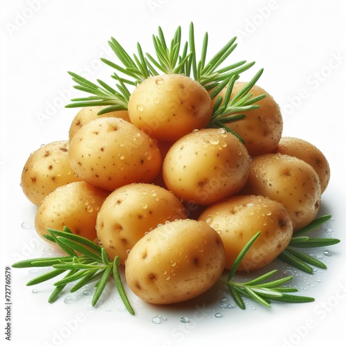 A pile washed potatoes isolated on white