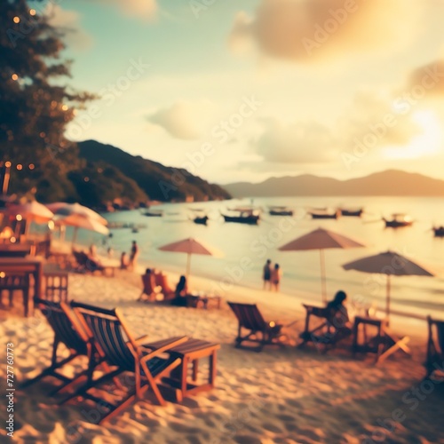 Blur vintage style summer beach in Thailand