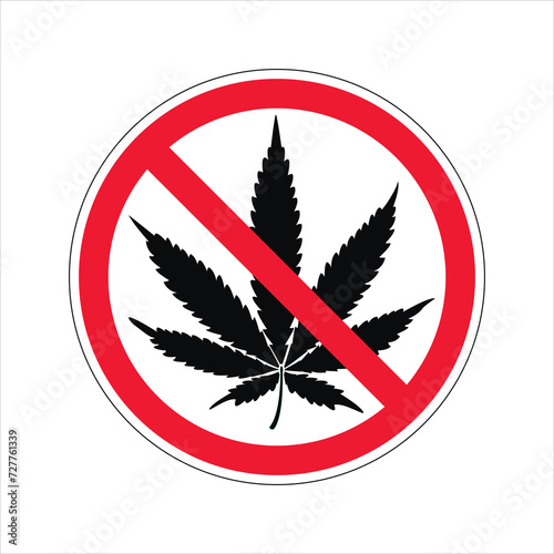 Prohibition sign. Hemp. Black forbidden marijuana leaf icon. Prohibited illegal cannabis.