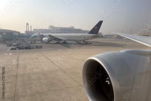 Saudi Airline in Parking at Karachi international Airport  photo