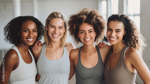 Female friends smiling after gym workout Generative AI