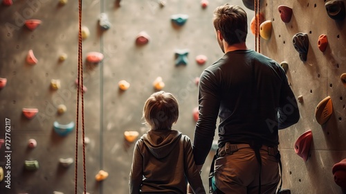 Father Watching Child on Climbing Wall Generative AI