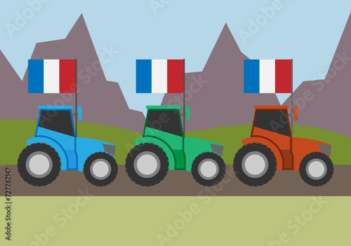 Manifestación de agricultores franceses con tractor.