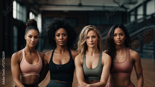 Fitness Group of Women in Minimalistic Gym Generative AI