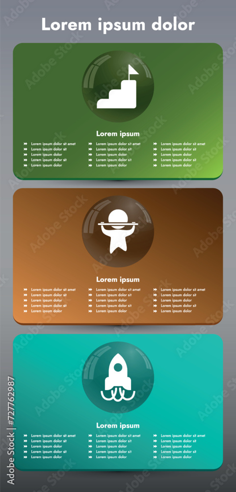 Fototapeta premium Three infographic elements with 6 and 3 sections for information. The set will help you present your data in a modern way. Use the collection to create presentations, create animated infographics.