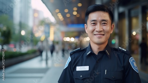Portrait of a happy security guard on patrol Generative AI photo