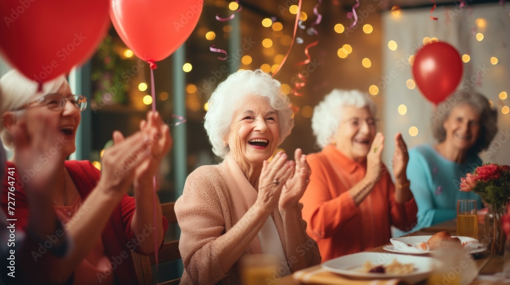 Happy senior women celebrating a birthday Generative AI - obrazy, fototapety, plakaty 