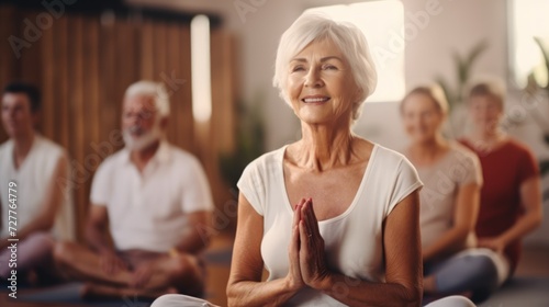 Senior Yoga and Pilates Workout Class in Gym Studio - Image for Health and Wellness Generative AI