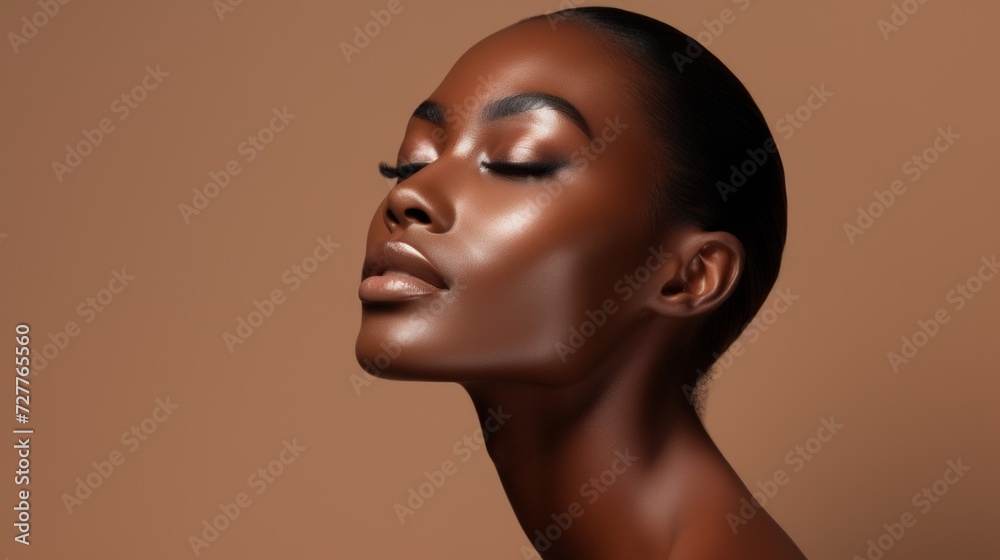 Black woman deep in thought, promoting skincare and glow Generative AI