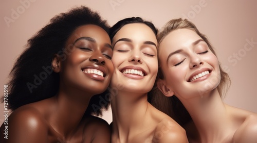 Happy Diverse Women with Eyes Closed Generative AI