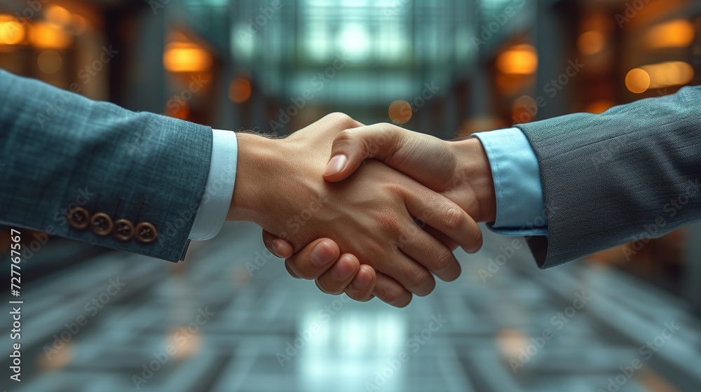 Business professionals shaking hands in corporate finance meeting Generative AI