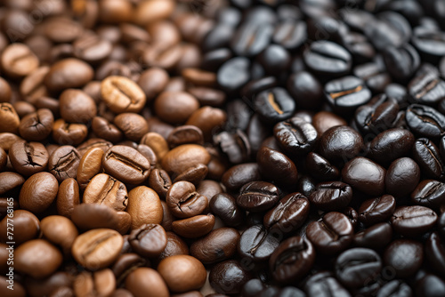 Two different types of coffee beans in flat lay background