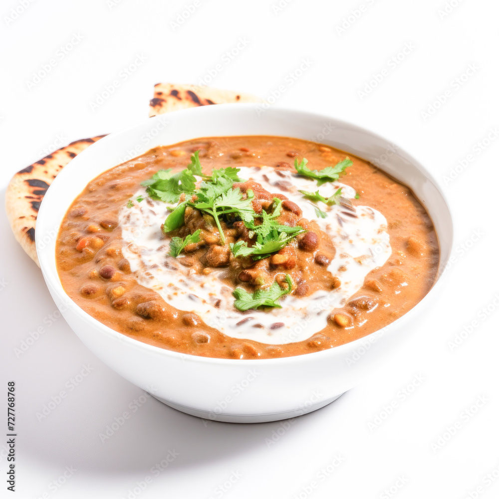 Indian food dal makhani on white background